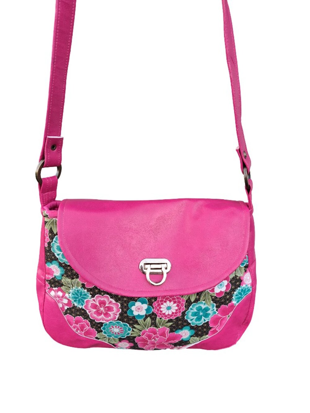 Pink Floral Crossbody Bag Women’s Faux Leather Shoulder Purse Boho Messenger